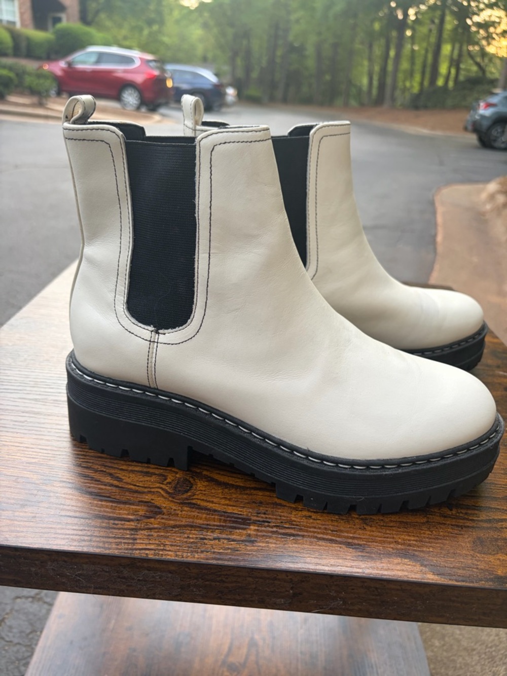 Marc Fisher White Chunky Chelsea Boots